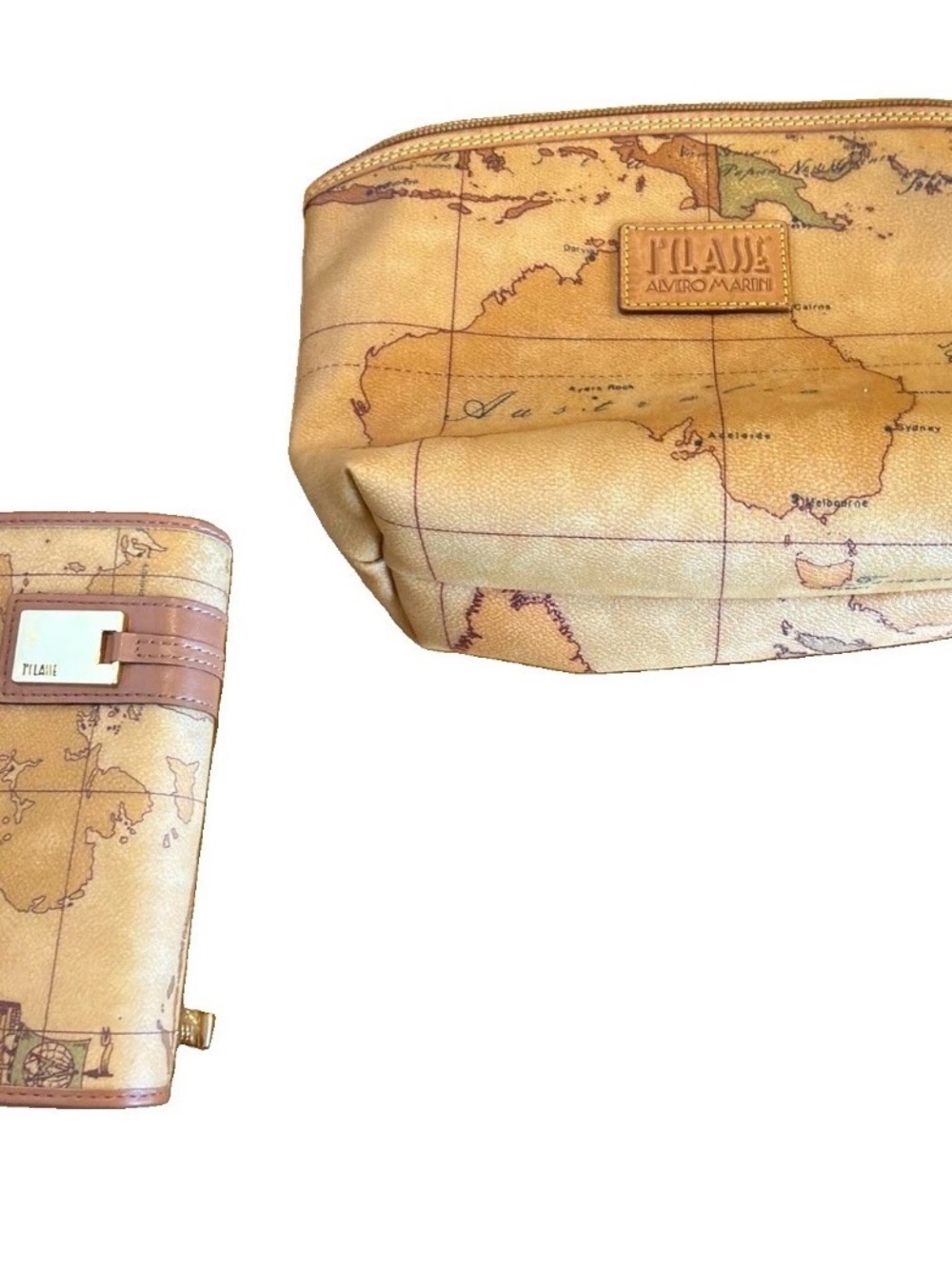 Alviero Martini Prima Classe Geo Classic Map  Wallet And Clutch Bag New